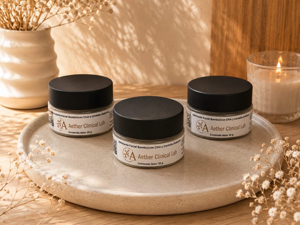 Exfoliante facial de bambú adicionado con chía y centella asiática